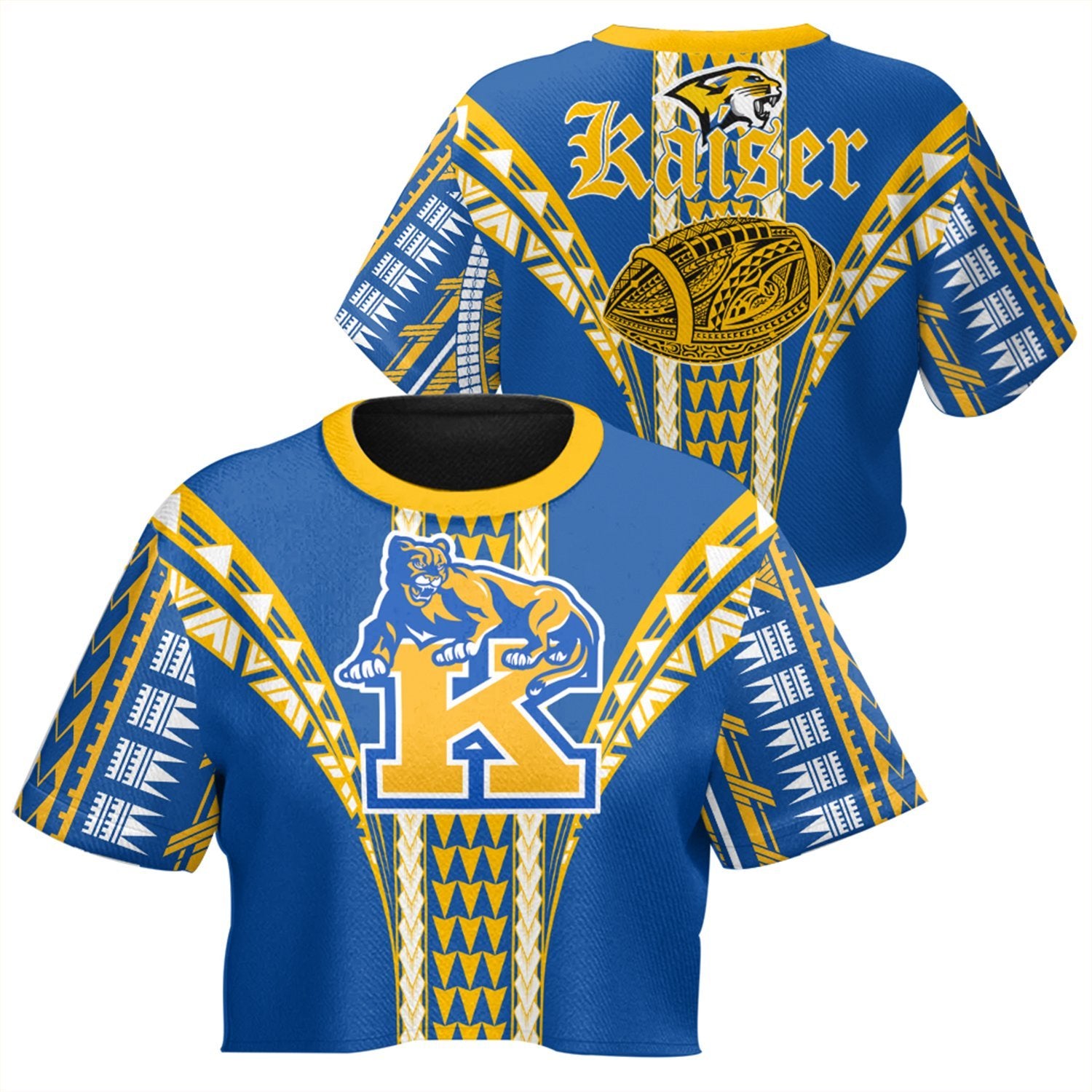 Hawaii - Kaiser High Football Jersey Crop Top T - Shirt - AH Crop T-shirt Blue - Polynesian Pride