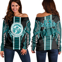 Hawaii - King Kekaulike High Football Jersey Women's Off Shoulder Sweater - AH Cyan - Polynesian Pride