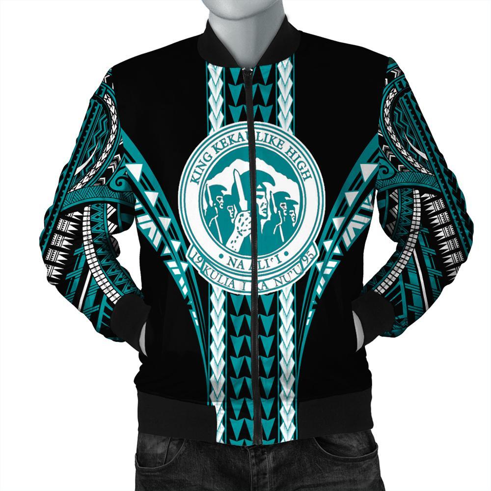 Hawaii Bomber Jacket - King Kekaulike High Football Jersey Bomber Jacket - AH Cyan Unisex - Polynesian Pride