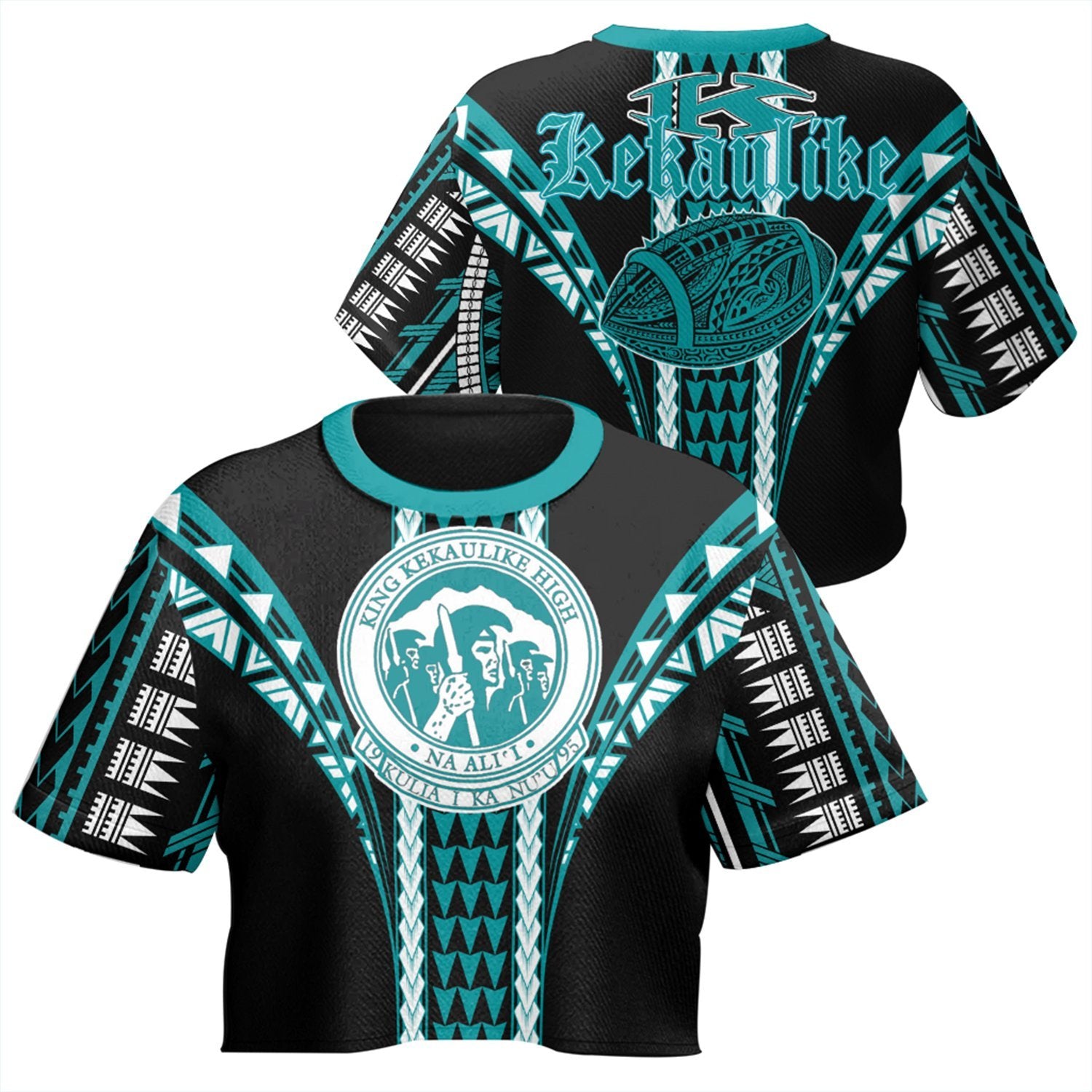 Hawaii - King Kekaulike High Football Jersey Crop Top T - Shirt - AH Crop T-shirt Cyan - Polynesian Pride