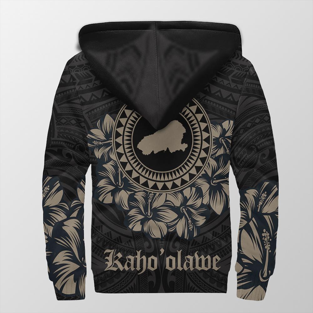 Kahoolawe Map Hibiscus Polynesian Sherpa Hoodie - Lithe Style - AH - Polynesian Pride
