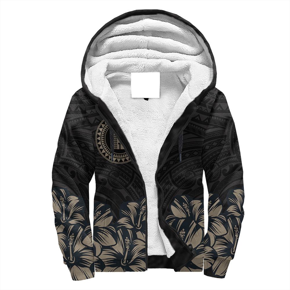Kahoolawe Map Hibiscus Polynesian Sherpa Hoodie - Lithe Style - AH Grey - Polynesian Pride
