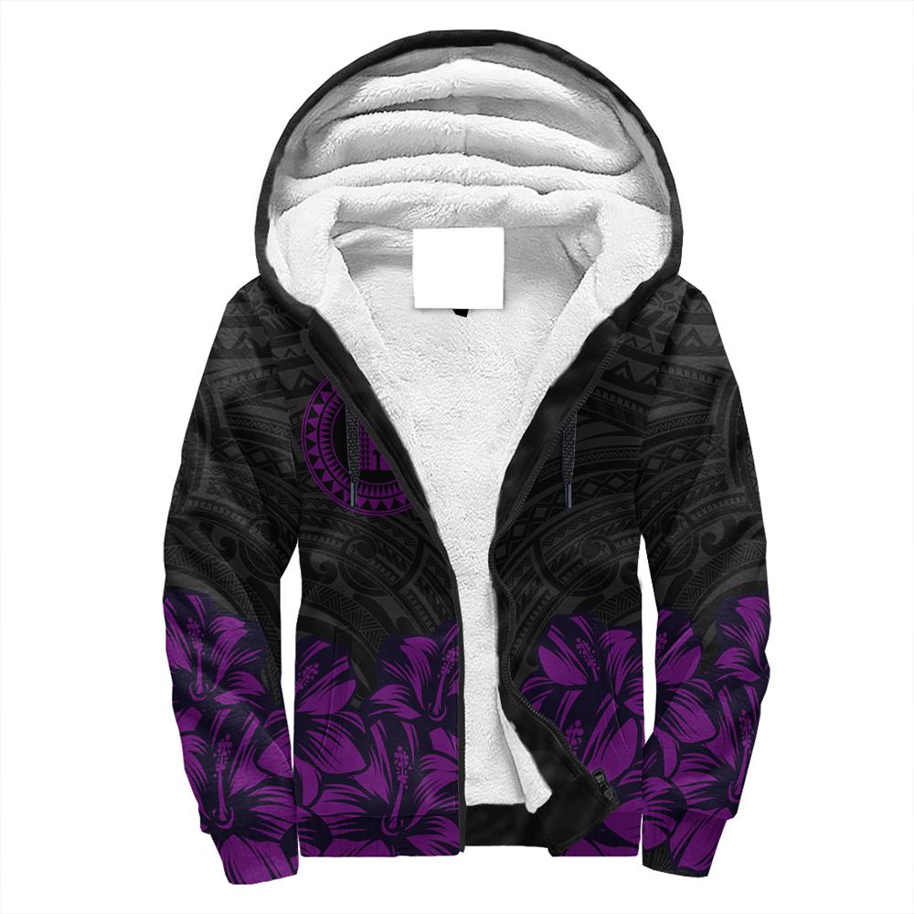 Kauai Map Hibiscus Polynesian Sherpa Hoodie - Lithe Style - AH Purple - Polynesian Pride