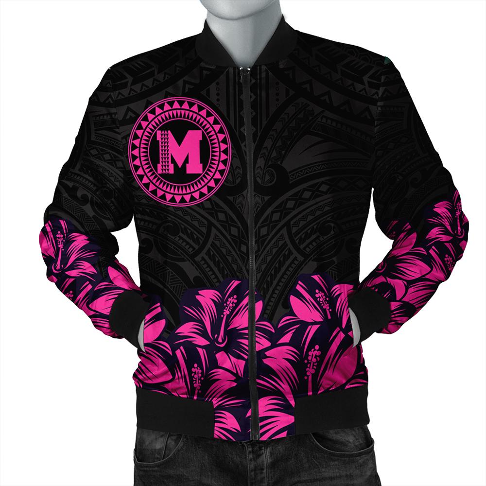 Maui Map Hibiscus Polynesian Bomber Jacket - Lithe Style - AH Pink Unisex - Polynesian Pride