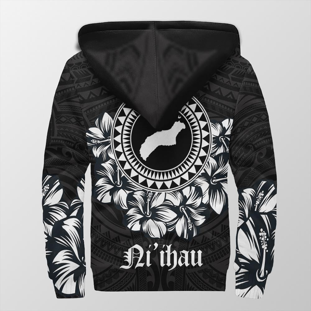 Niihau Map Hibiscus Polynesian Sherpa Hoodie - Lithe Style - AH - Polynesian Pride