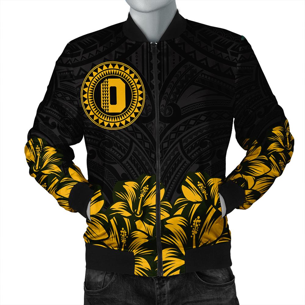 Oahu Map Hibiscus Polynesian Bomber Jacket - Lithe Style - AH Yellow Unisex - Polynesian Pride