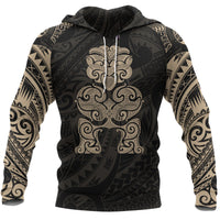 Tiki Maori Tattoo All Over Hoodie Gold Unisex Gold - Polynesian Pride