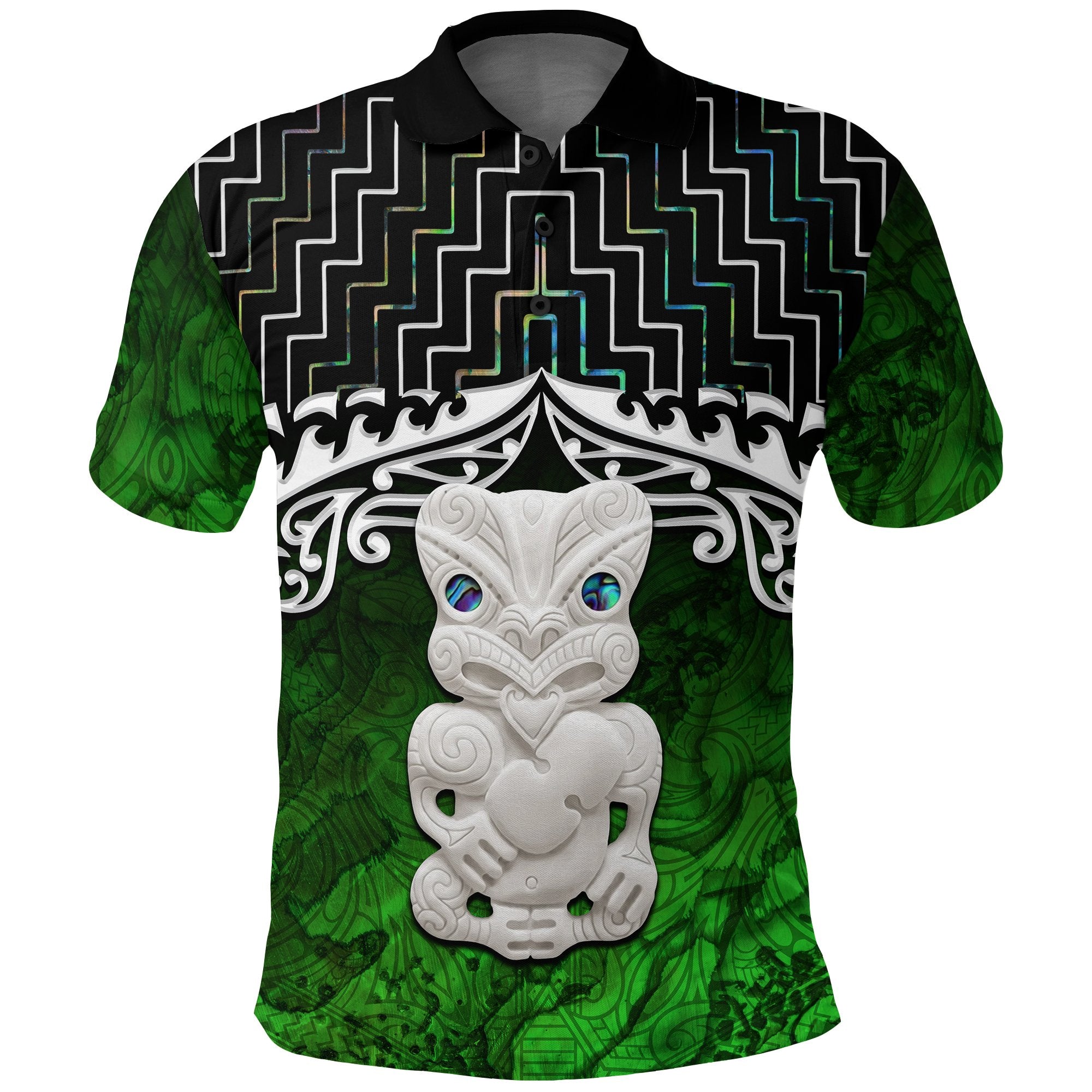 New Zealand Maori Polo Shirt, Poutama Hei Tiki Golf Shirt Unisex Black - Polynesian Pride