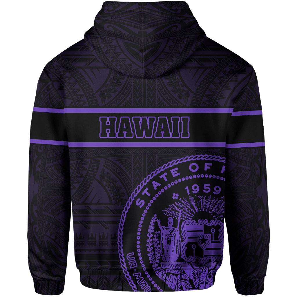 Polynesian Kakau Kanaka Seal of Hawaii Zip Hoodie Purple - Polynesian Pride