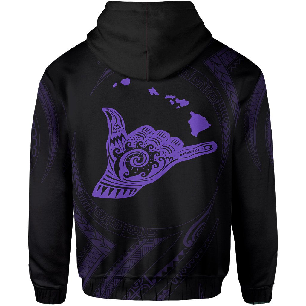 Polynesian Kanaka Shaka Map of Hawaii Zip Hoodie Purple - Polynesian Pride