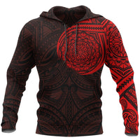 Hoodie Polynesian Flowers Tattoo Style Red Unisex Red - Polynesian Pride