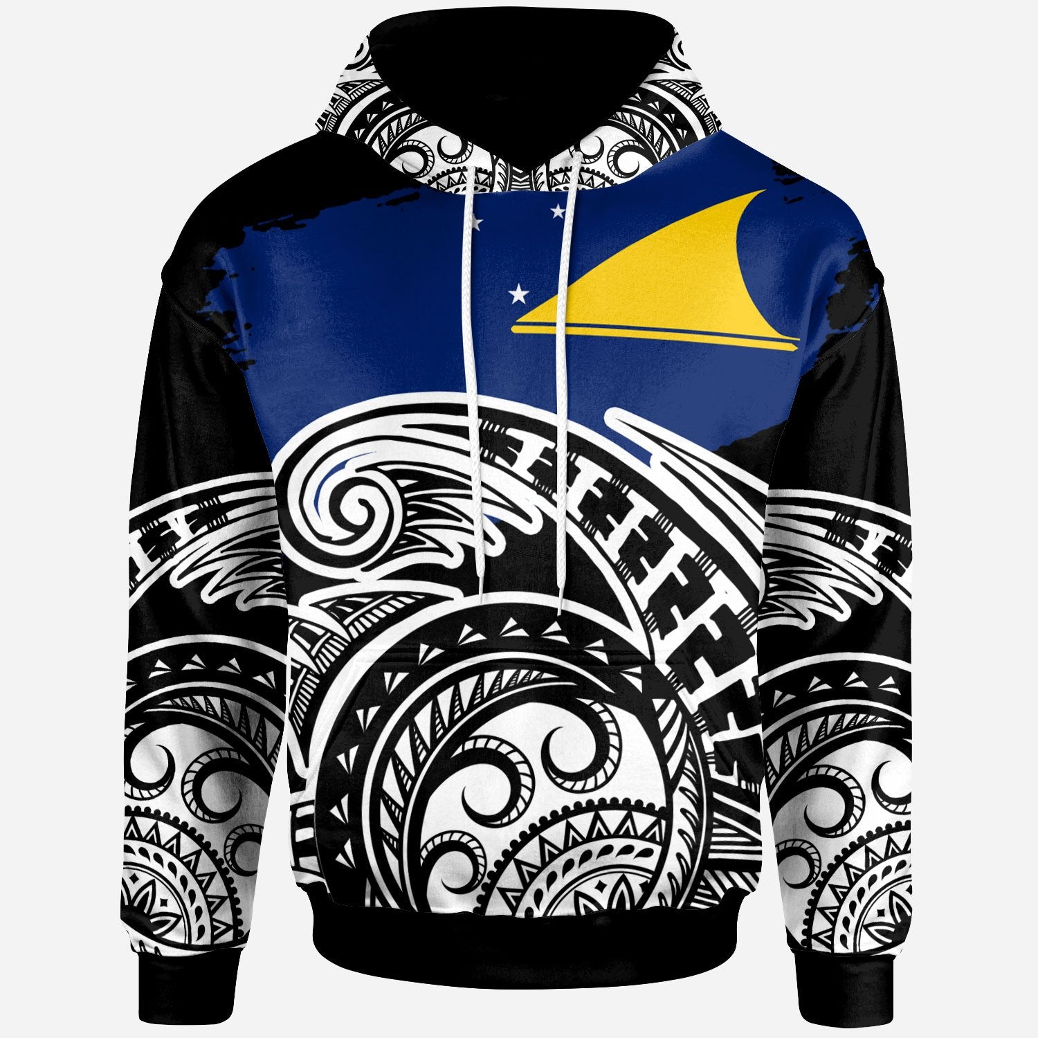 Tokelau Custom Hoodie Ethnic Style With Round Black White Pattern Unisex Black - Polynesian Pride