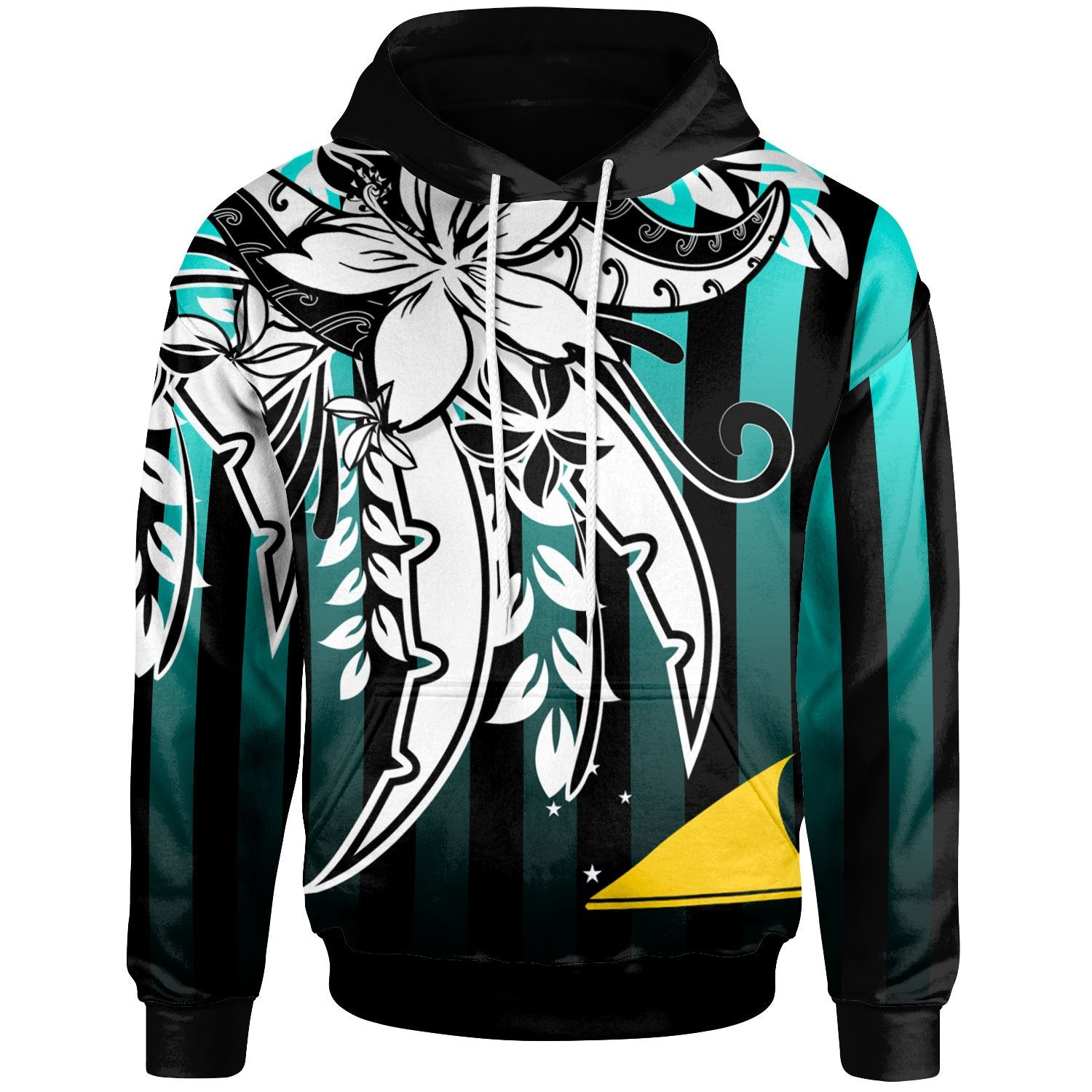 Tokelau Hoodie Cyan Vertical Stripes Style Unisex Cyan - Polynesian Pride