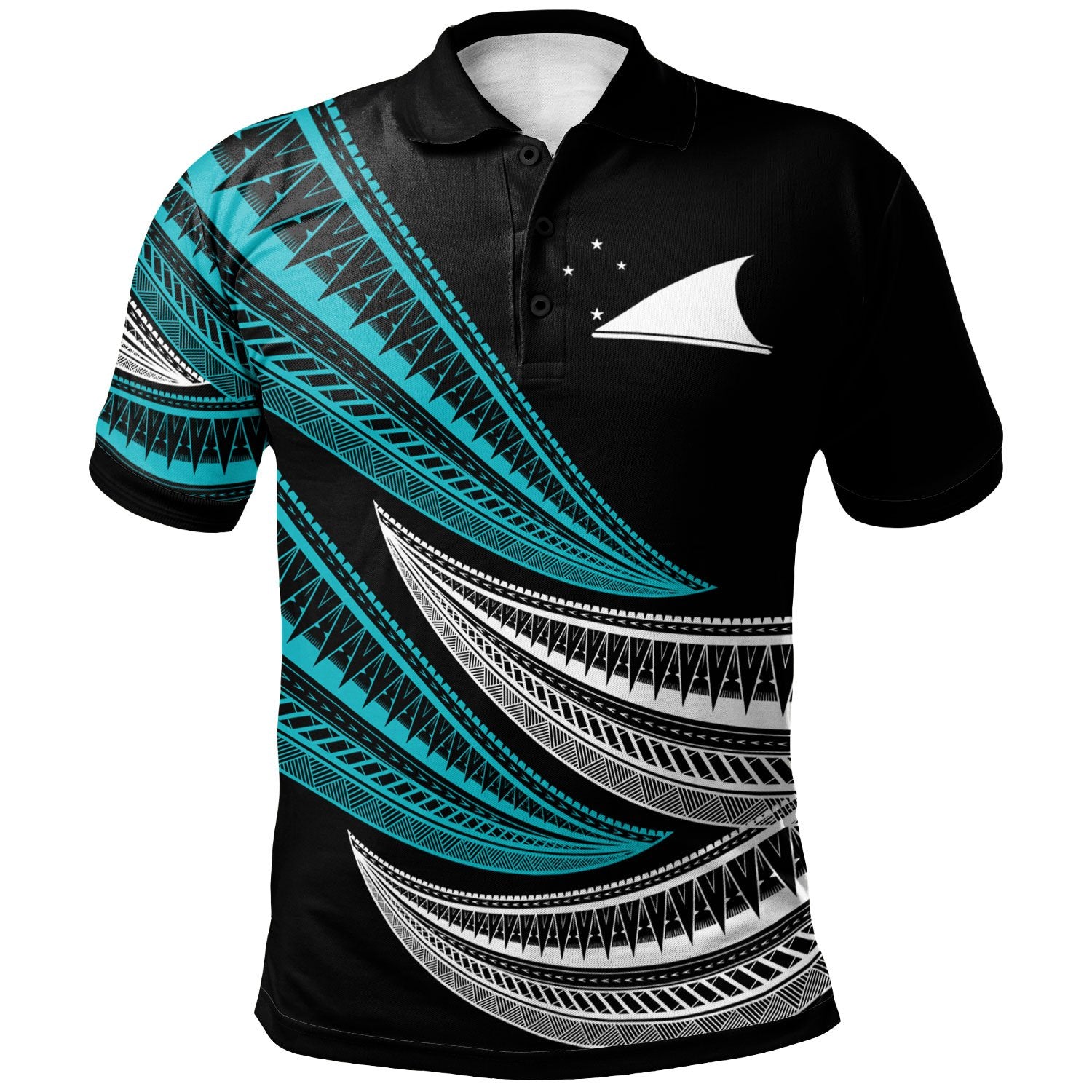 Tokelau Custom Polo Shirt Wave Pattern Alternating Blue Color Unisex Blue - Polynesian Pride