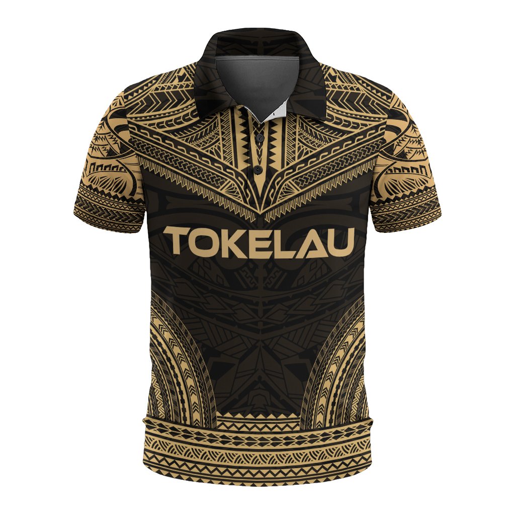 Tokelau Polo Shirt Tokelauan Flag Polynesian Chief Tattoo Gold Version Unisex Gold - Polynesian Pride