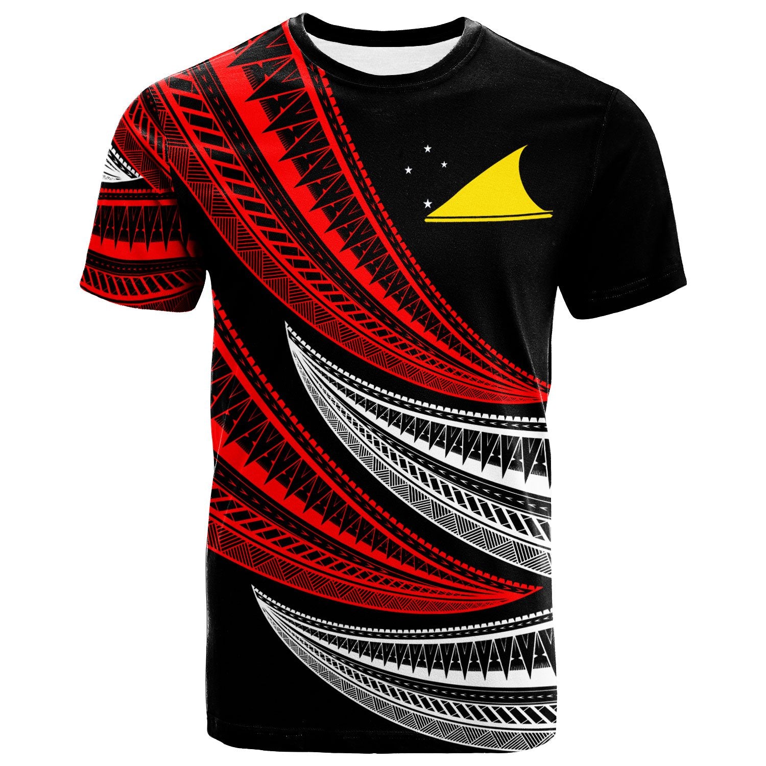 Tokelau Custom T Shirt Wave Pattern Alternating Red Color Unisex Black - Polynesian Pride