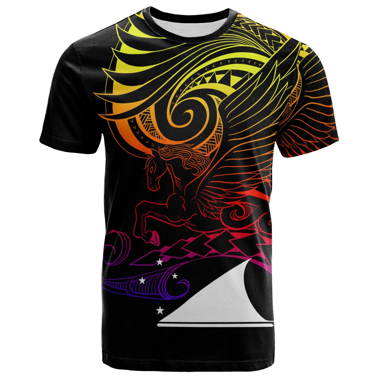 Tokelau T Shirt Pegasus Gradient Colorful Style Unisex Black - Polynesian Pride