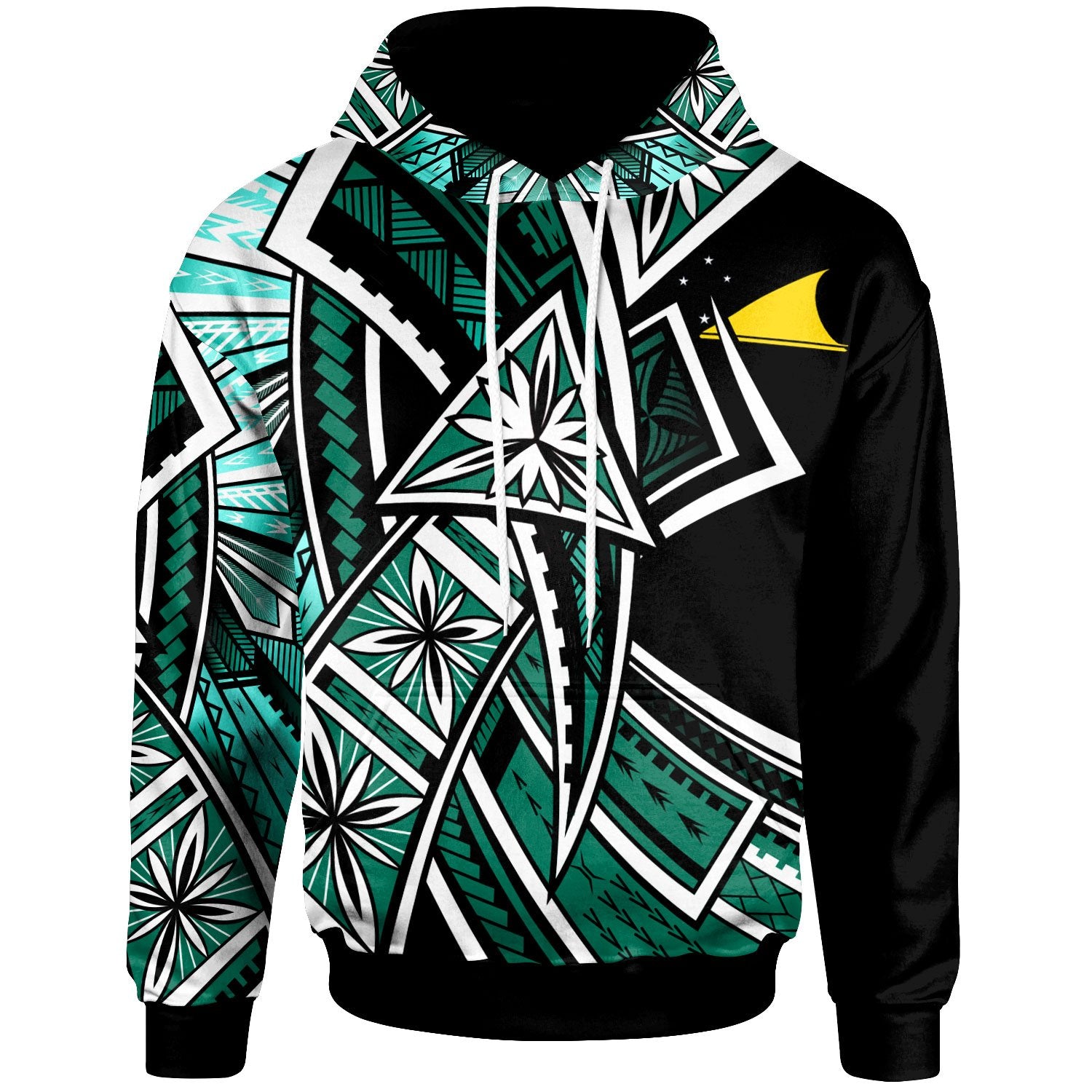 Tokelau Hoodie Tribal Flower Special Pattern Green Color Unisex Green - Polynesian Pride