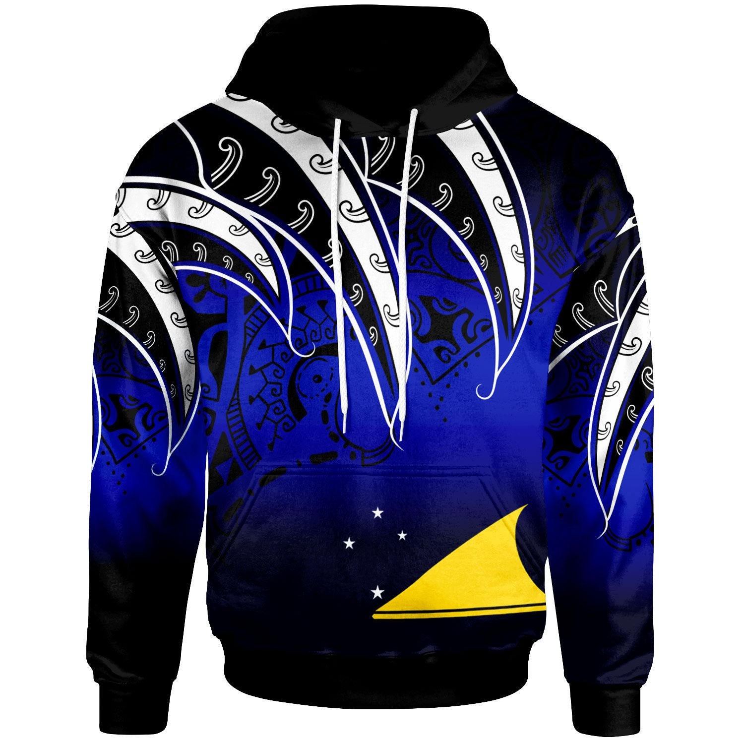 Tokelau Hoodie Tropical Leaf Gradient Blue Style Unisex Blue - Polynesian Pride