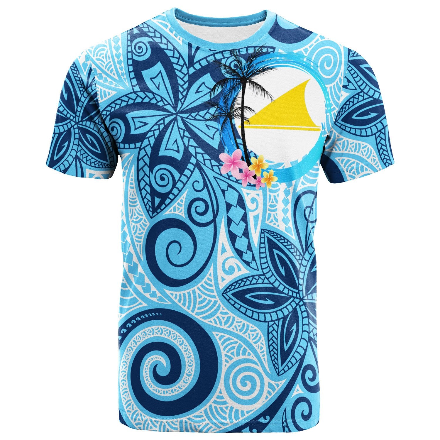 Tokelau T Shirt Tribal Plumeria Pattern Unisex Blue - Polynesian Pride