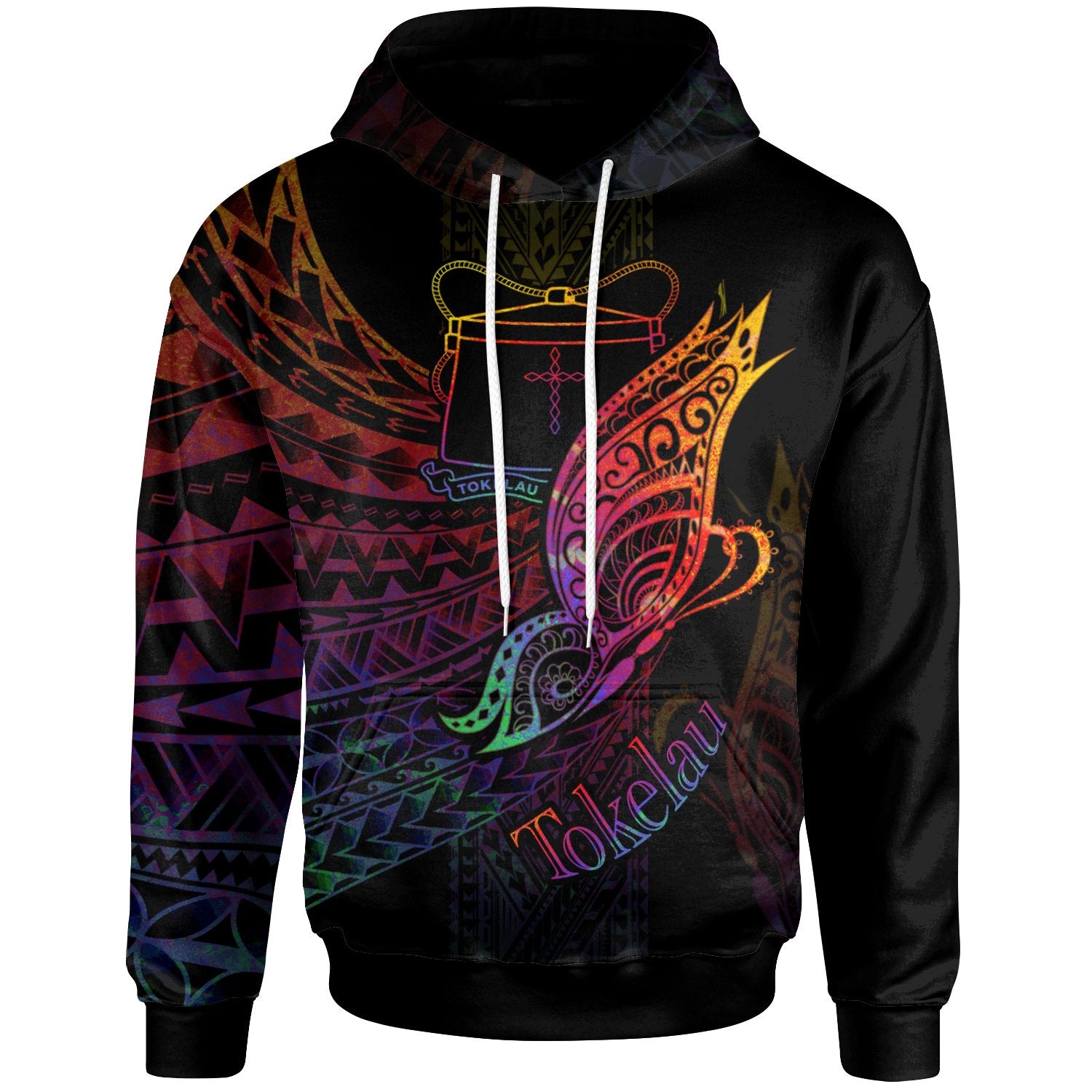 Tokelau Hoodie Butterfly Polynesian Style Unisex Black - Polynesian Pride