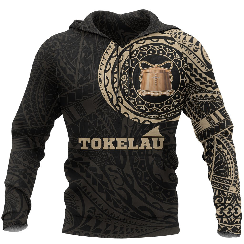 Tokelau Hoodie Tokelau Coat of Arms Polynesian Tattoo Style Unisex Black-GOLD - Polynesian Pride