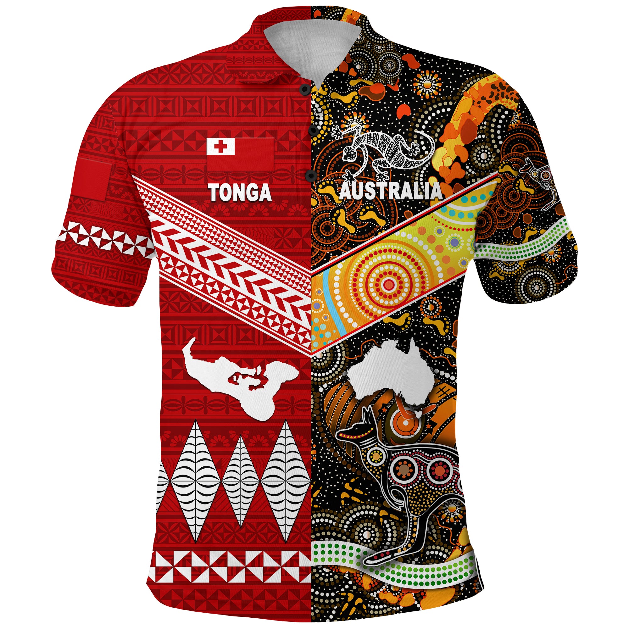 Tonga Ngatu and Australia Aboriginal Polo Shirt Together LT8 - Polynesian Pride