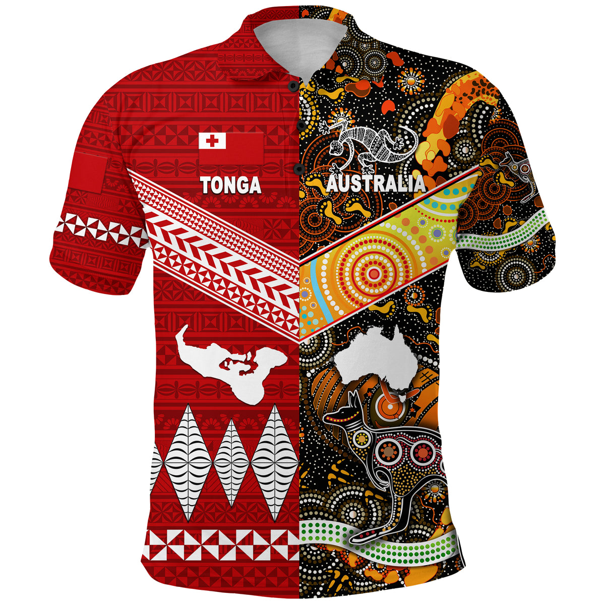 Custom Tonga Ngatu and Australia Aboriginal Polo Shirt Together, Custom Text and Number LT8 - Polynesian Pride