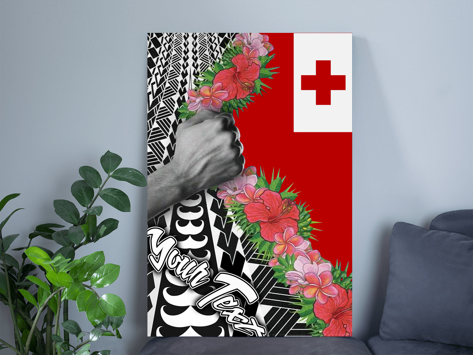 Personalised Poster Tonga Flag - Curve Style RLT7 - Polynesian Pride