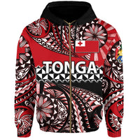 Zip up Hoodie Tonga Polynesian Tattoo Tongan Tapa Unisex Red - Polynesian Pride