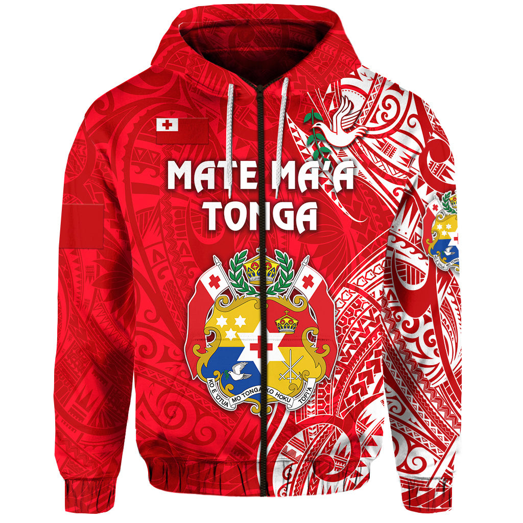 Custom Tonga Coat of Arms Zip Hoodie Simple Vibes Bright Red, Custom Text and Number LT8 - Polynesian Pride
