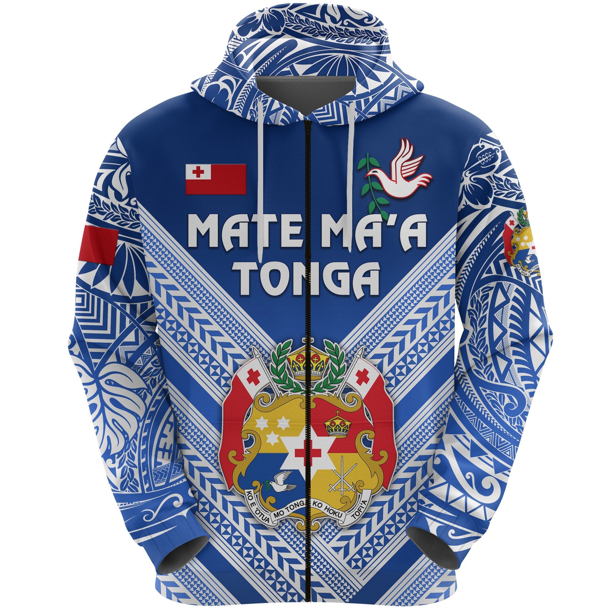 Custom Mate Maa Tonga Rugby Zip Hoodie Polynesian Creative Style, Custom Text and Number Blue Unisex Blue - Polynesian Pride