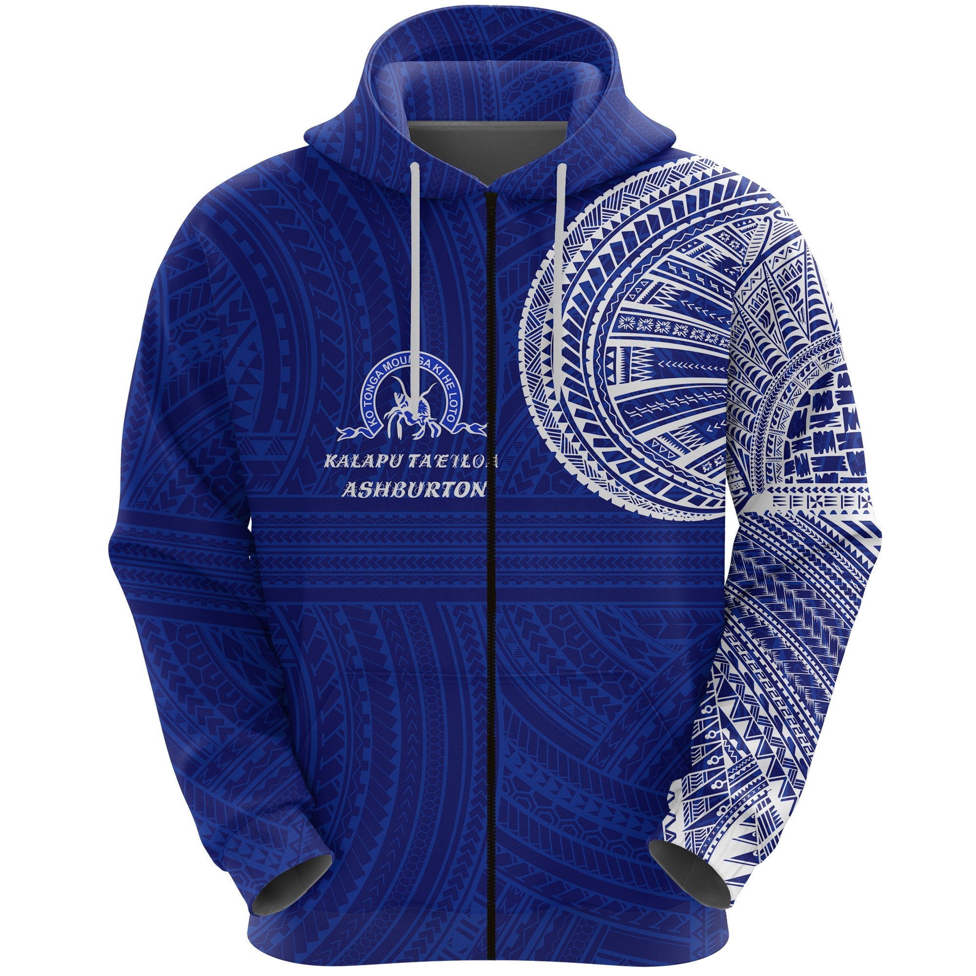 Ko Tonga Zip Hoodie Kalapu Taeiloa Ashburton Unisex Blue - Polynesian Pride