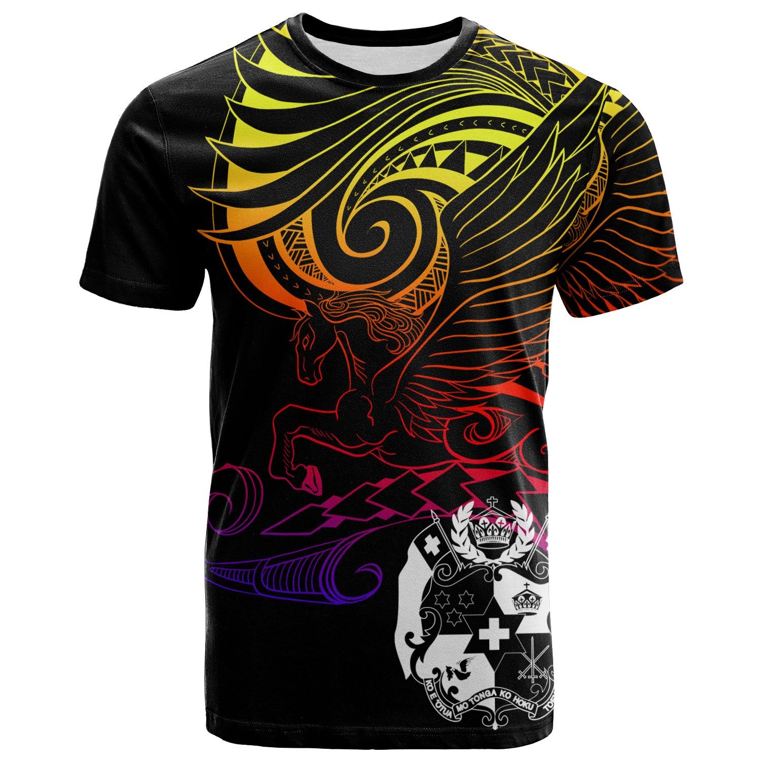 Tonga T Shirt Pegasus Gradient Colorful Style Unisex Black - Polynesian Pride