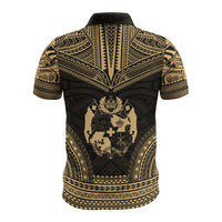 Tonga Polo Shirt Tongan Coat Of Arms Polynesian Chief Tattoo Gold Version - Polynesian Pride