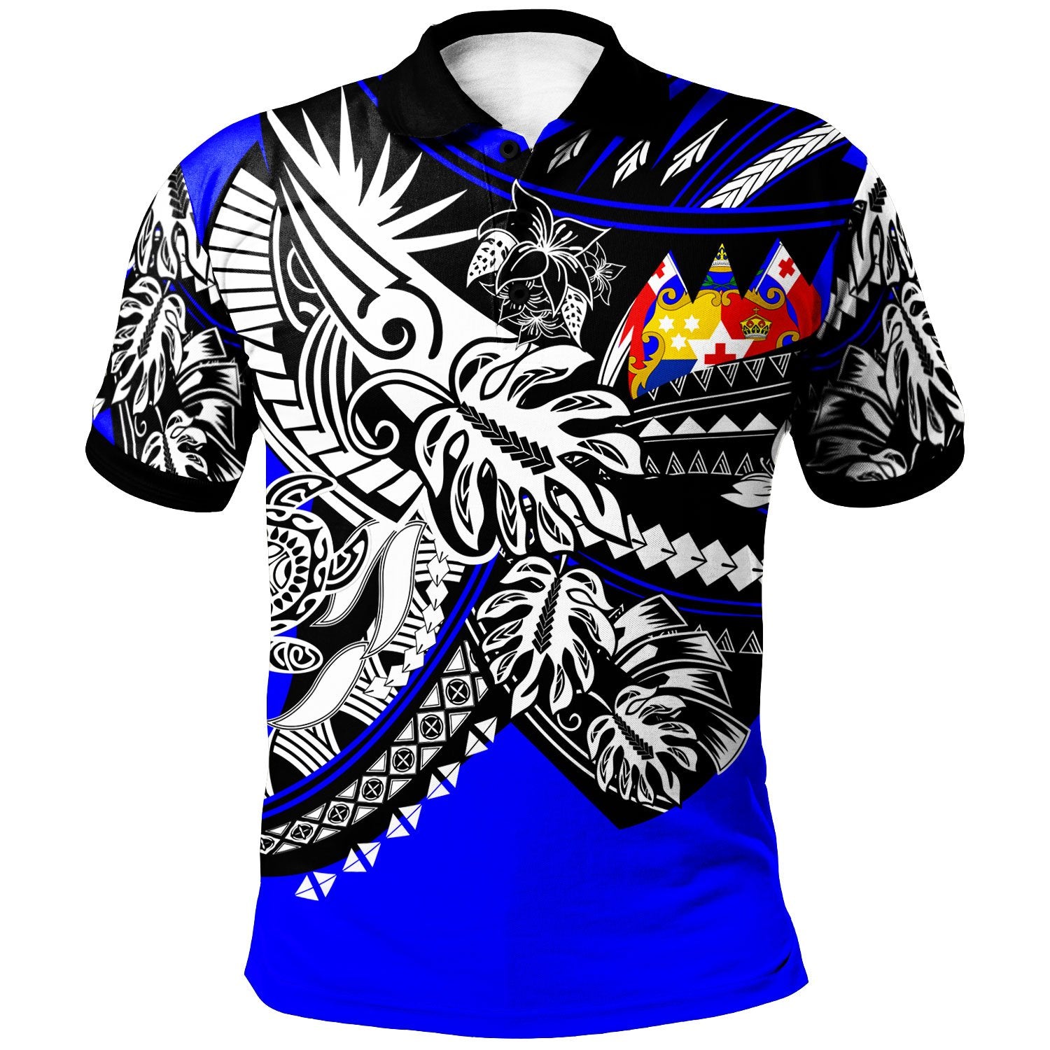 Tonga Polo Shirt Tribal Jungle Blue Pattern Unisex Blue - Polynesian Pride