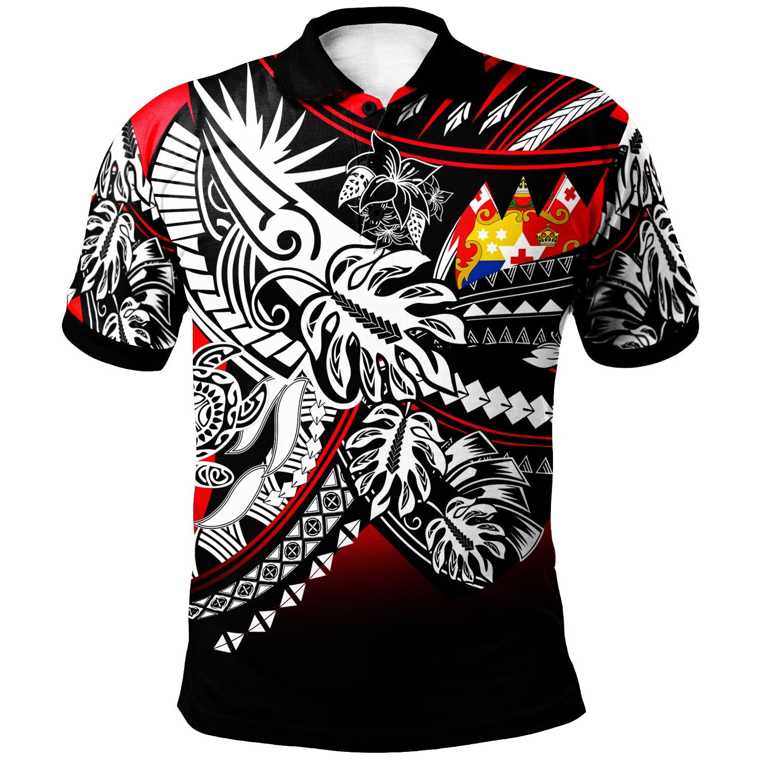 Tonga Polo Shirt Tribal Jungle Red Pattern Unisex Red - Polynesian Pride