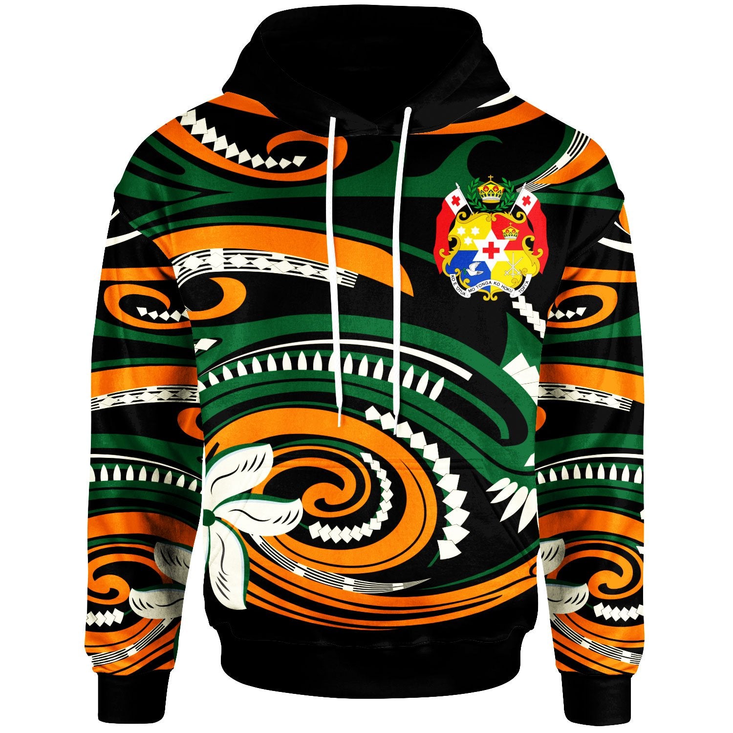 Tonga Hoodie Vortex Style Unisex Green Orange - Polynesian Pride