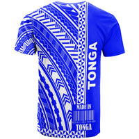 Tonga Custom T Shirt Barcode Blue Color - Polynesian Pride