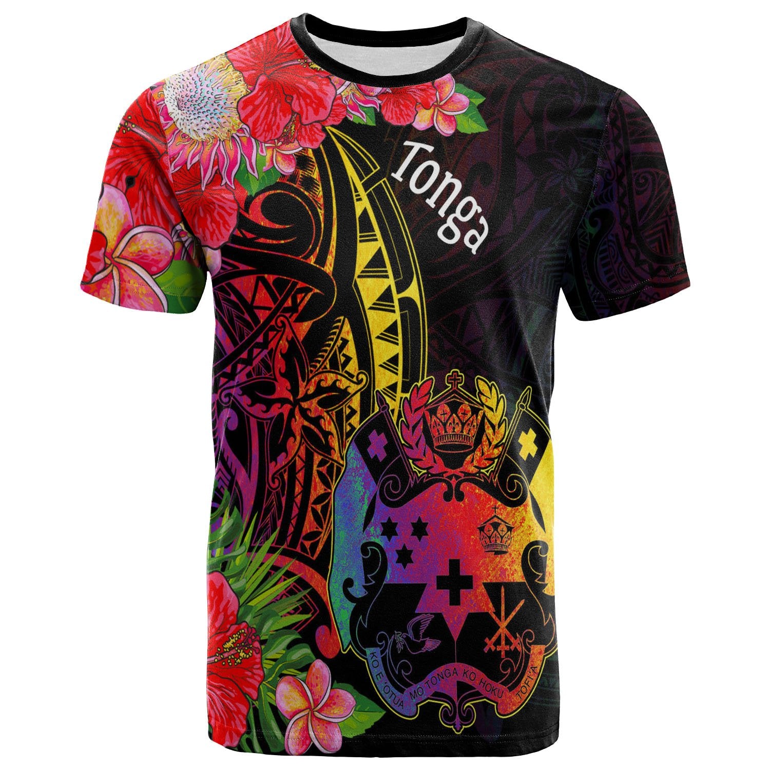 Tonga T Shirt Tropical Hippie Style Unisex Black - Polynesian Pride