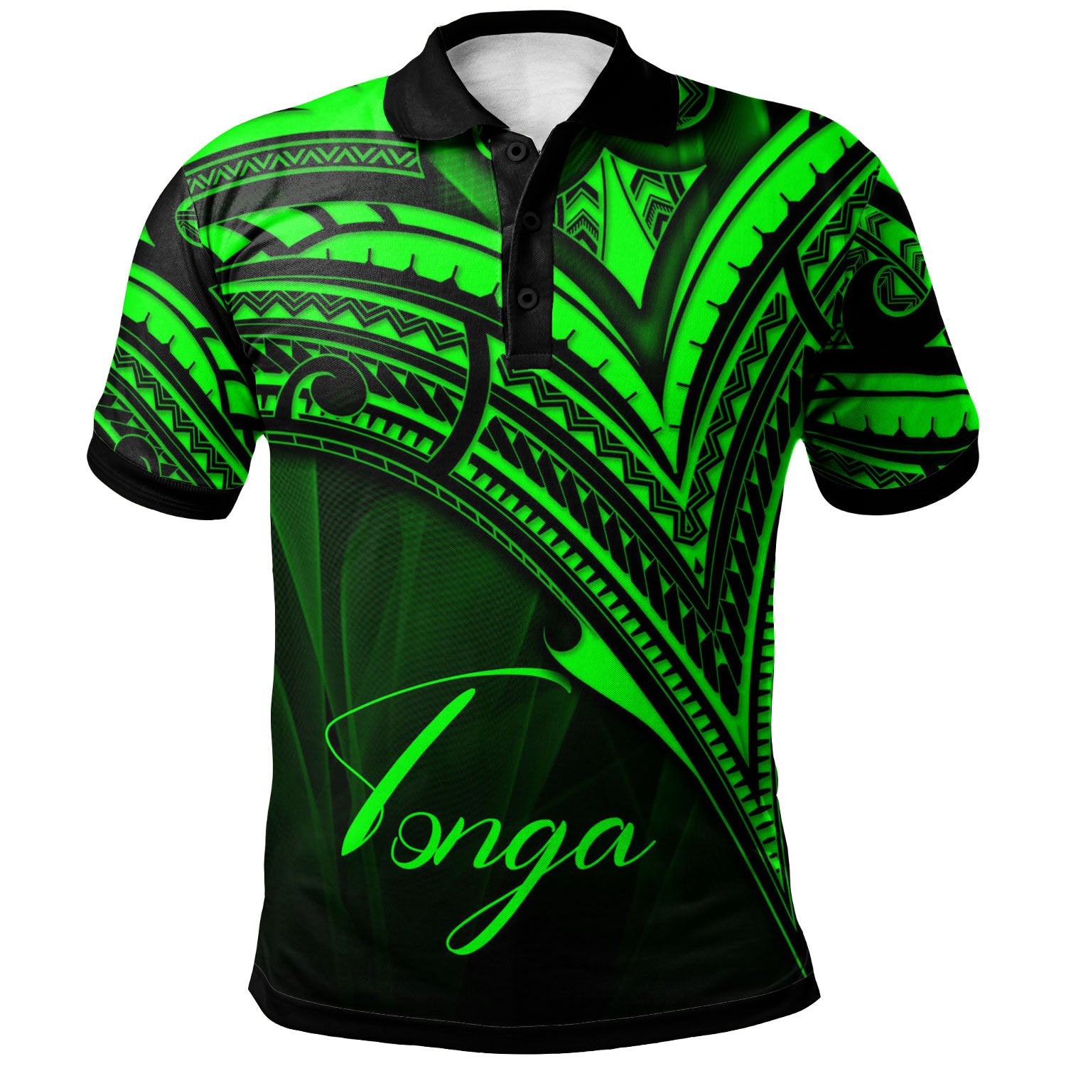 Tonga Polo Shirt Green Color Cross Style Unisex Black - Polynesian Pride