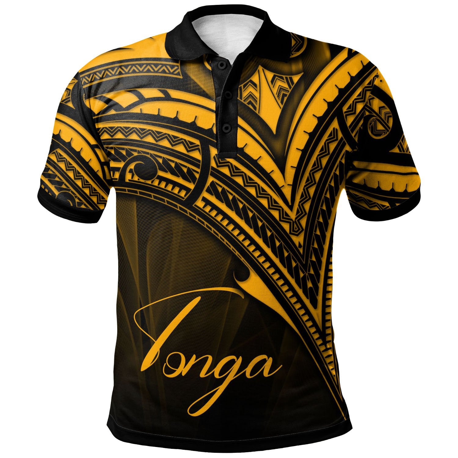 Tonga Polo Shirt Gold Color Cross Style Unisex Black - Polynesian Pride