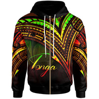 Tonga Zip Hoodie Reggae Color Cross Style Unisex Black - Polynesian Pride