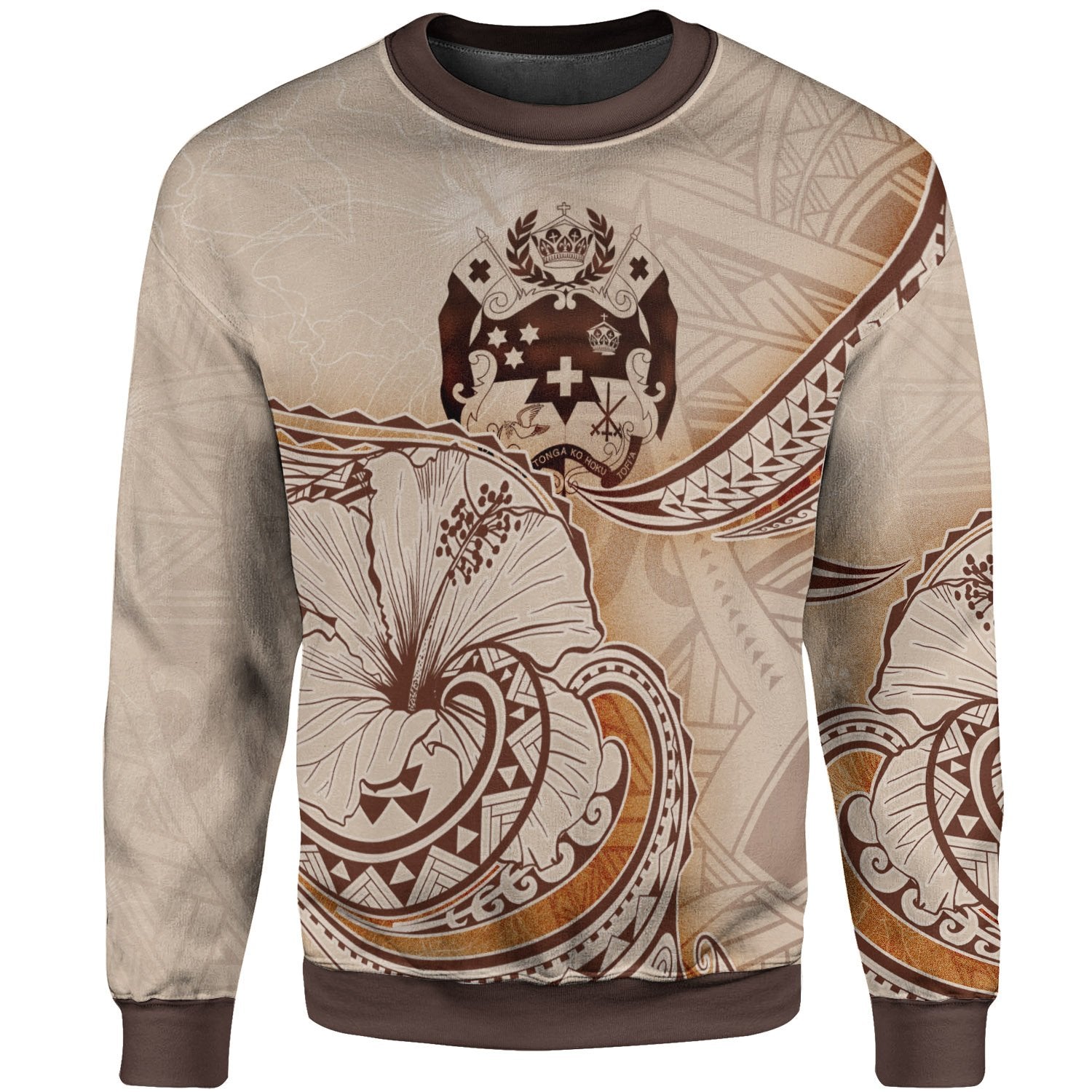 Tonga Sweatshirt - Hibiscus Flowers Vintage Style Unisex Nude - Polynesian Pride