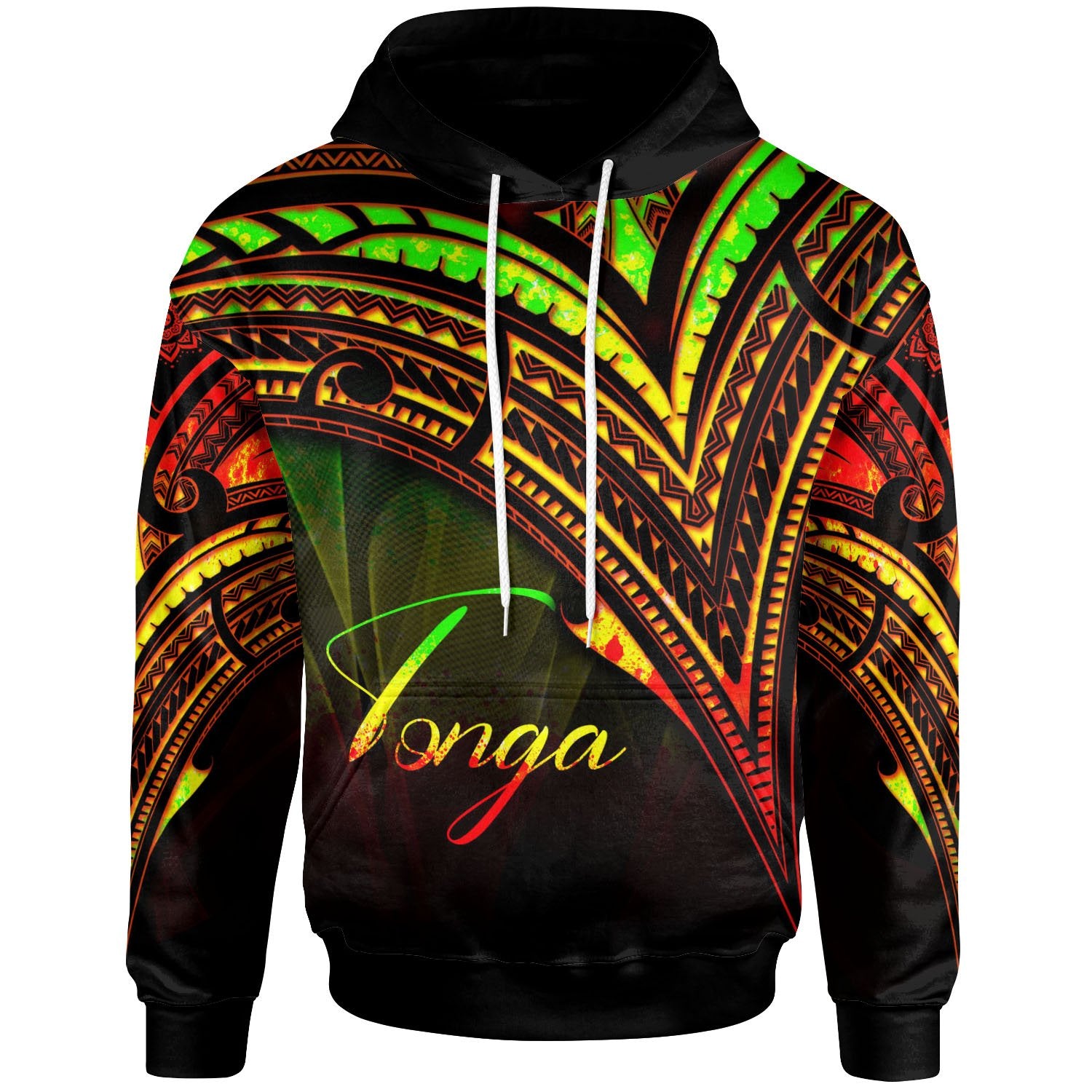 Tonga Hoodie Reggae Color Cross Style Unisex Black - Polynesian Pride