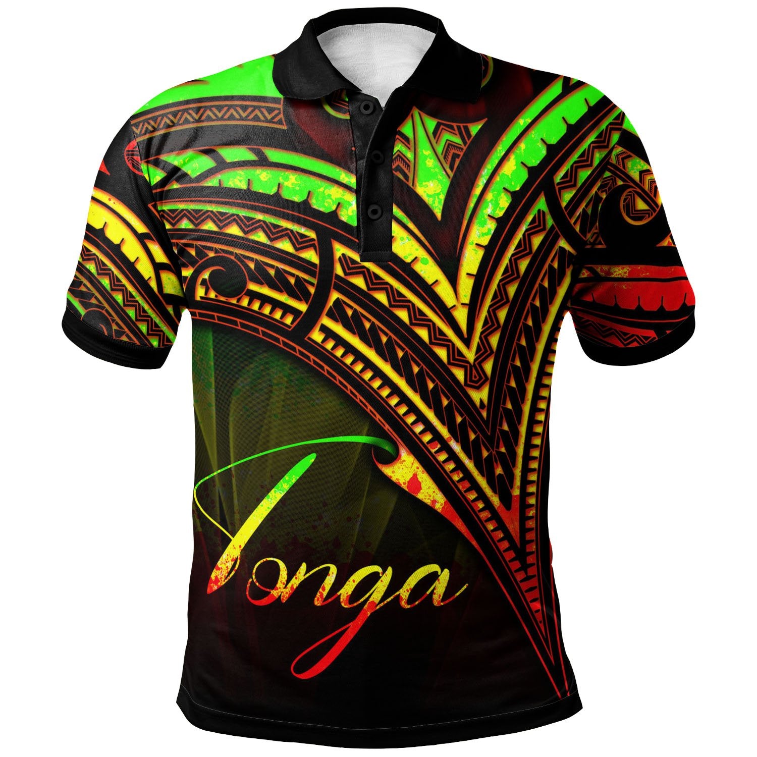 Tonga Polo Shirt Reggae Color Cross Style Unisex Black - Polynesian Pride