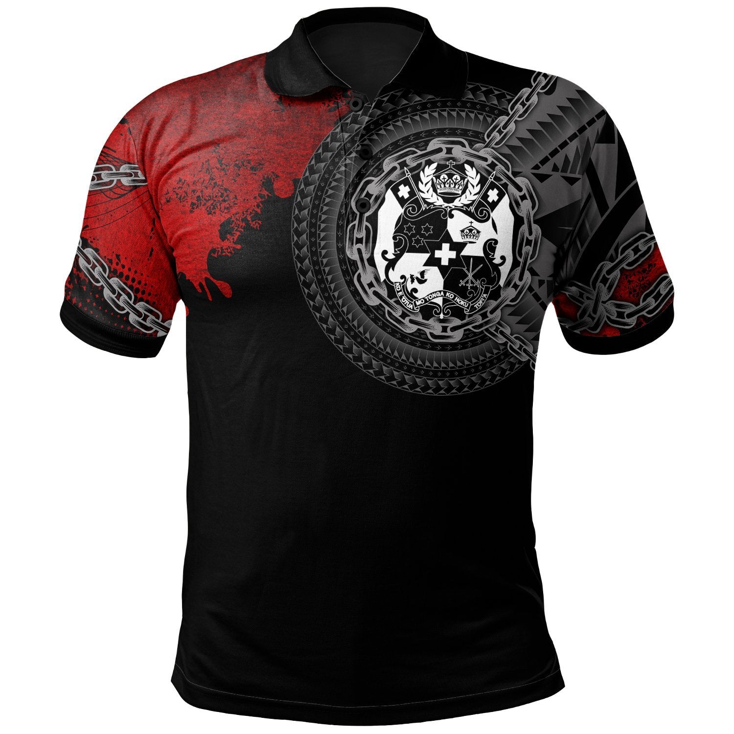 Tonga Polo Shirt Polynesian Chain Style Unisex Black - Polynesian Pride