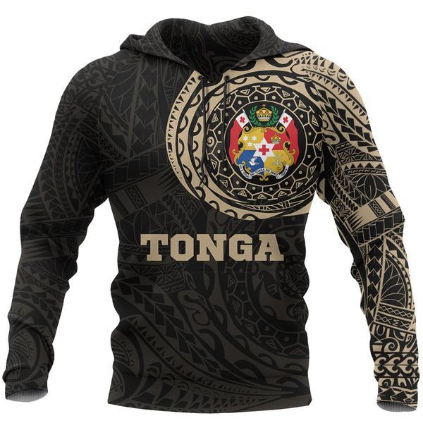 Tonga Hoodie Tonga Coat of Arms Polynesian Tattoo Style Blue Unisex Black - Polynesian Pride