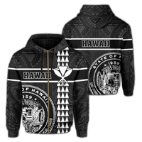 Polynesian Kakau Kanaka Seal of Hawaii Zip Hoodie White Unisex White - Polynesian Pride
