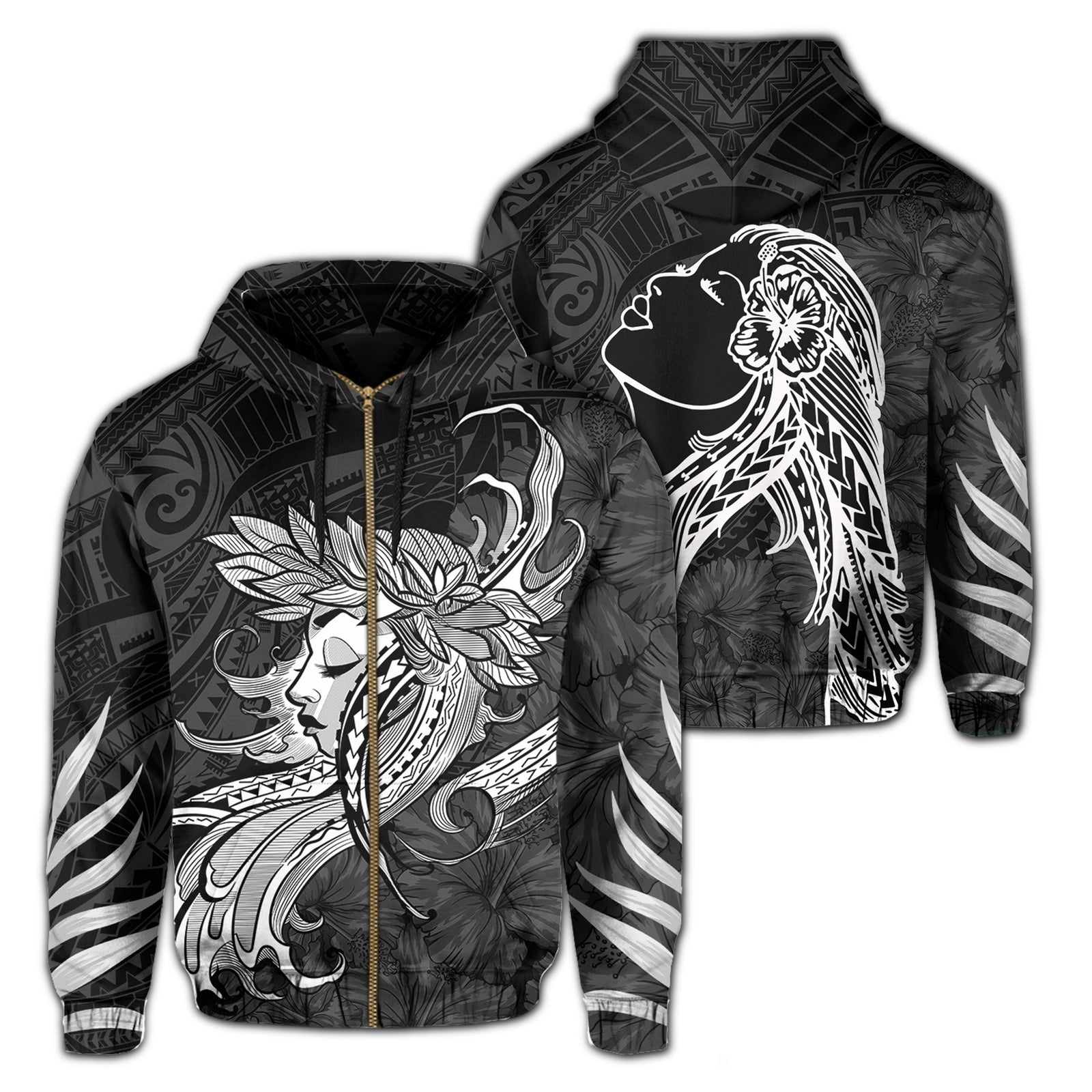 Polynesian Tropic Hula Girl Hibiscus Hawaii Zip Hoodie White Unisex White - Polynesian Pride